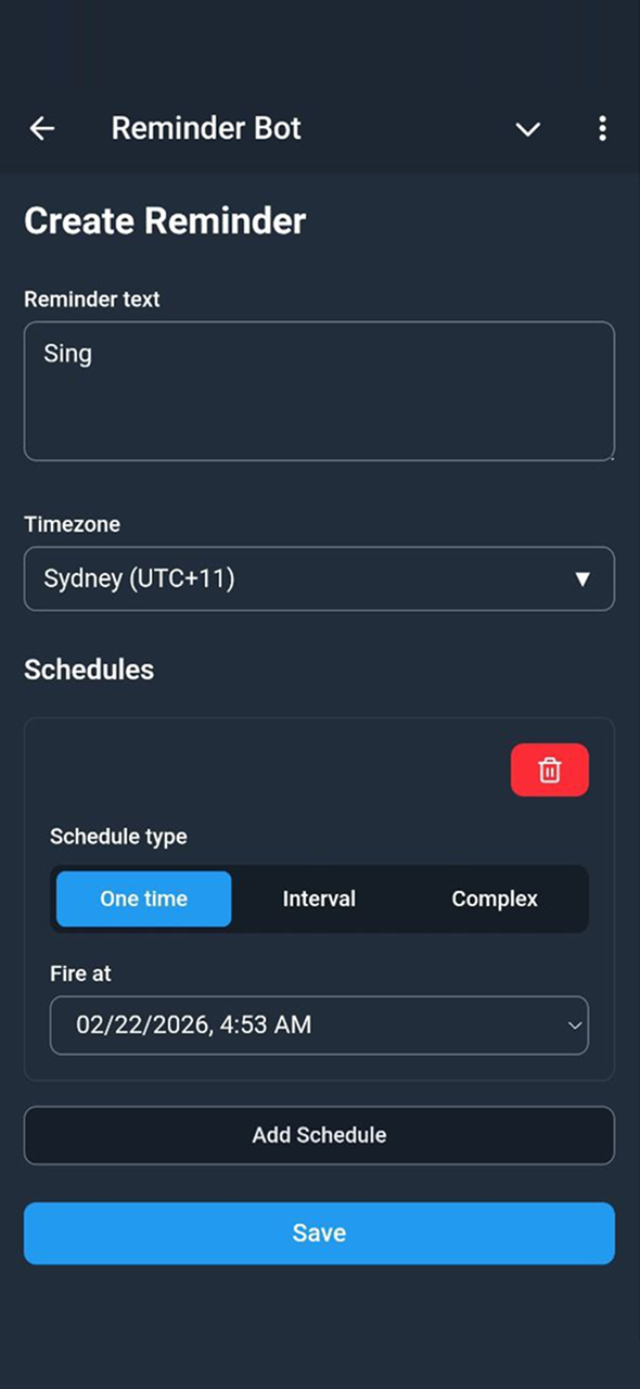 KindlyRemindly create reminder form with schedule options